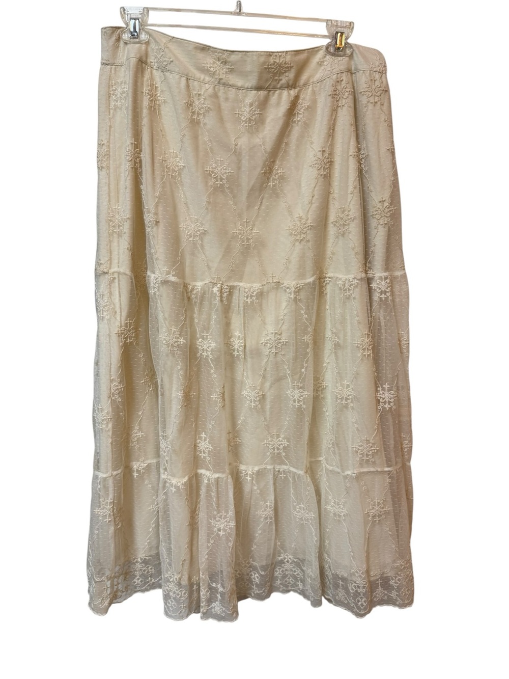 Chico's Cream Embroidered Tiered Maxi Skirt size 3
